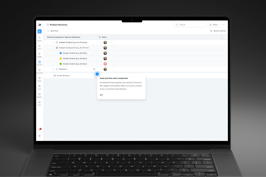 Product hierarchy setup with contextual coaching