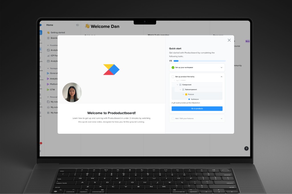Welcome flow linking checklist steps to in-product destinations