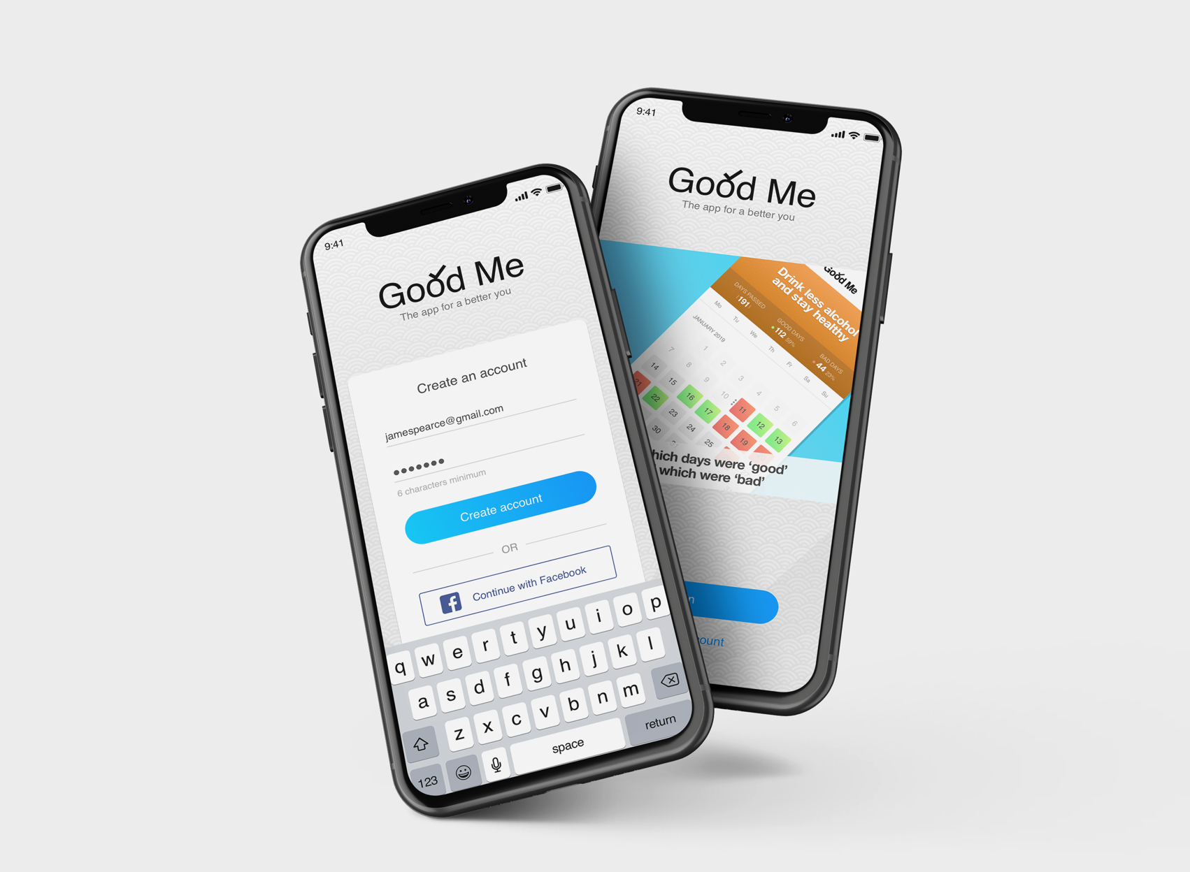 GoodMe habit tracking app showcase screens
