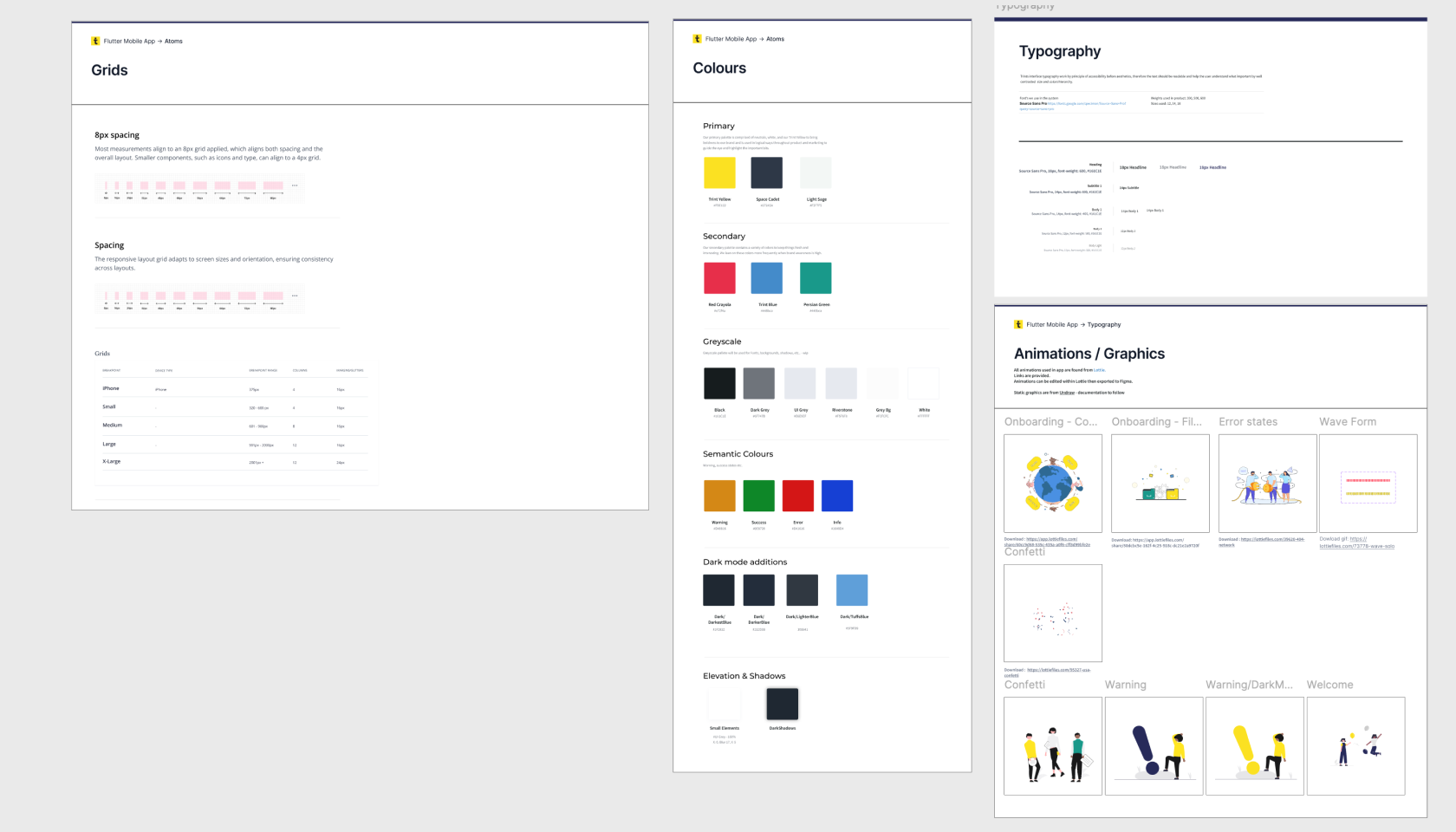 Trint mobile design system screen layouts and patterns