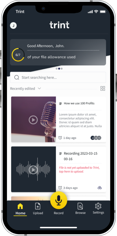 Library: browsing recent transcripts on mobile
